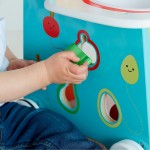 Antemergator din lemn cu multiactivitati Bucatarie Mobila cu roti silentioase - Culoare Albastru-Portocaliu